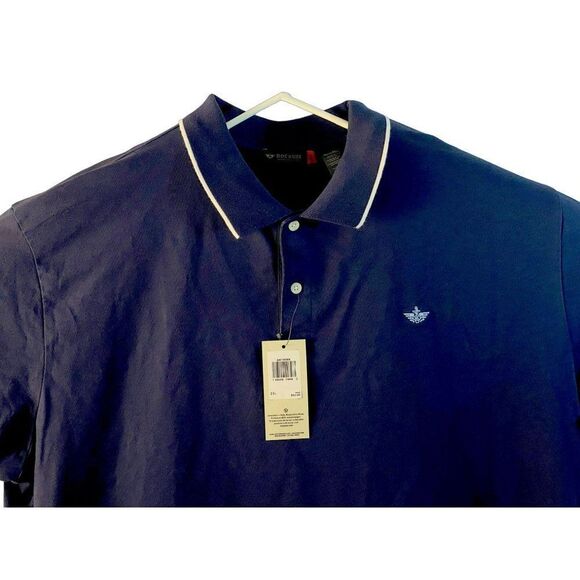 Dockers Mens Short Sleeve Perfect Performance Polo Navy w White Trim 2XL NEW - Picture 3 of 7